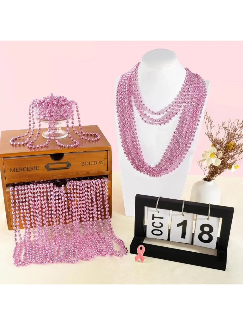 100PCS Pink Mardi Gras Bead Necklaces 33